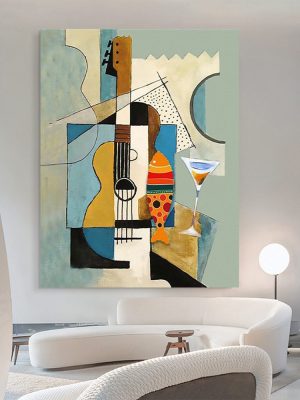 Hand-painted Oil Painting Picasso Famous Painting Guitar Abstract Art Living Room Sofa Background Wall Decorative Painting Porch Hanging Painting - FanOilPainting