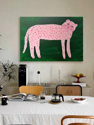 Horizontal Pure Hand-painted Porch Pink Leopard Decorative Painting Living Room Painting Texture Oil Painting Pop Style Animal Mural - FanOilPainting