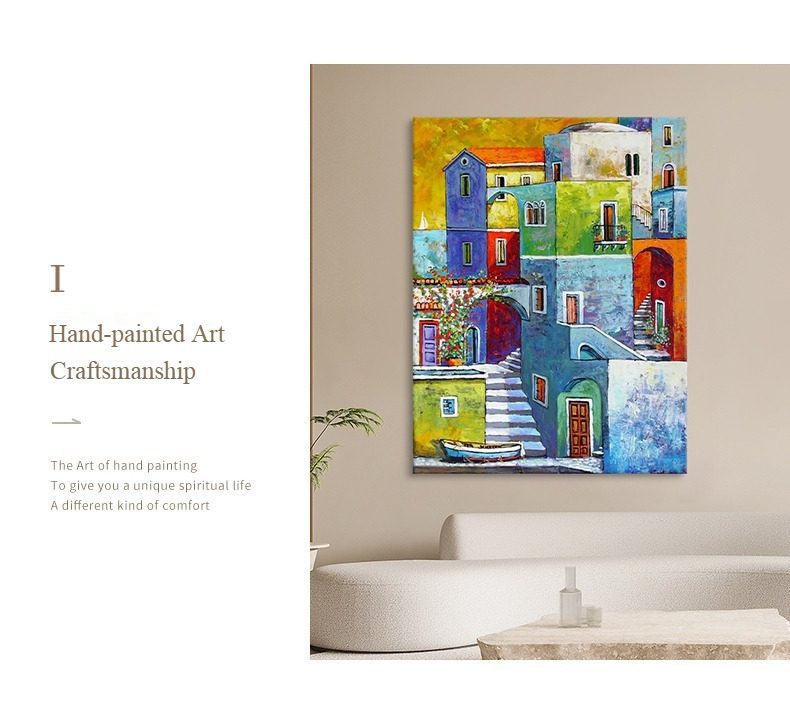 Pure Hand-painted Architectural Landscape Oil Painting Porch Living Room Abstract Decorative Painting - FanOilPainting