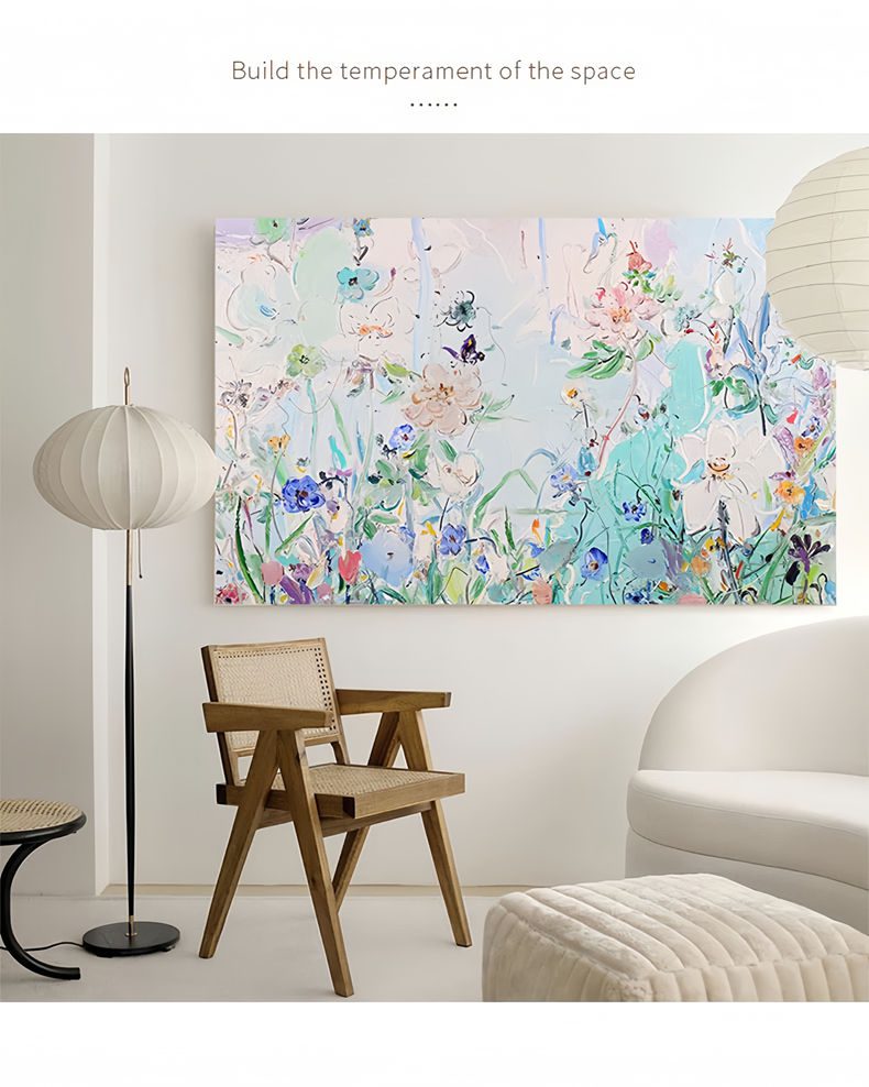 Cream Wind Flowers Hand-painted Oil Painting Bedroom Bedside Texture Painting Abstract Painting - FanOilPainting