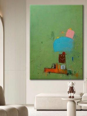 Green Healing Department Pure Hand-painted Oil Painting Cartoon Graffiti Living Room Decoration Painting Porch Children’s Room Minority Art Hanging Painting - FanOilPainting