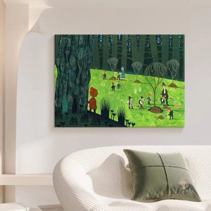 Cartoon Pure Hand-painted Oil Painting Fun Children’s Room Living Room Decoration Painting Green Forest Art Hanging Painting - FanOilPainting