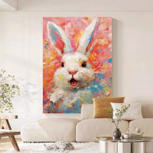 Oil Painting Living Room Decoration Painting Cream Style Hand-painted Oil Painting Animal Bedroom Background Wall Abstract Rabbit Hanging Painting - FanOilPainting