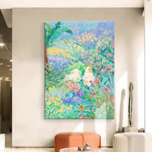 Colorful Flower Sea Hand-painted Oil Painting Abstract Cute Rabbit Living Room Decoration Painting Niche Art Porch Hanging Painting - FanOilPainting