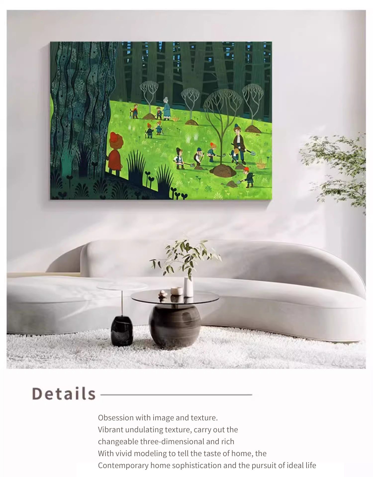 Cartoon Pure Hand-painted Oil Painting Fun Children’s Room Living Room Decoration Painting Green Forest Art Hanging Painting - FanOilPainting