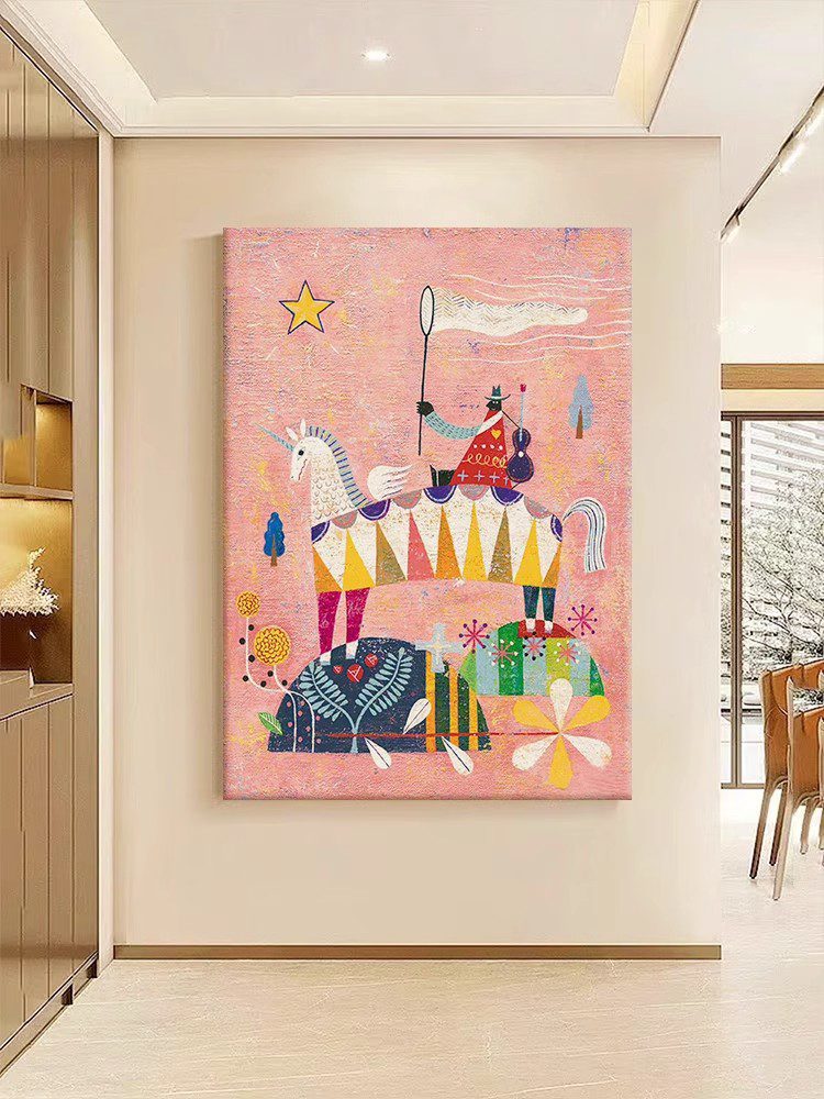 Creative Abstract Cartoon Horse Living Room Decoration Painting Cream Style Pure Hand-painted Oil Painting Pink Original Large Floor Hanging Painting - FanOilPainting