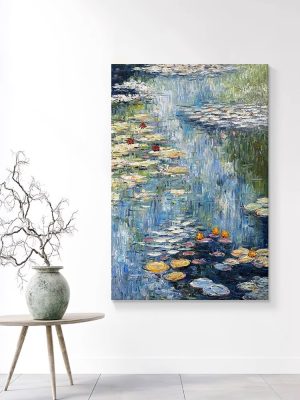 Water Lily Hand-painted Oil painting Porch Impressionist Texture Decoration Painting Living Room Lotus Pond Landscape Hanging Painting - FanOilPainting
