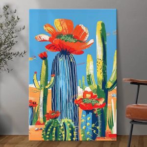 Dopamine Cactus Living Room Sofa Background Wall Decoration Painting Porch Hanging Painting Abstract Pure Hand-painted Oil Painting - FanOilPainting