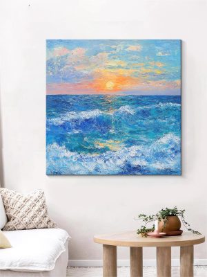 Sunrise Oriental Sea Texture Living Room Entrance Decorative Painting Bedroom Dining Room Hanging Painting Healing Landscape Hand-painted Oil Painting - FanOilPainting