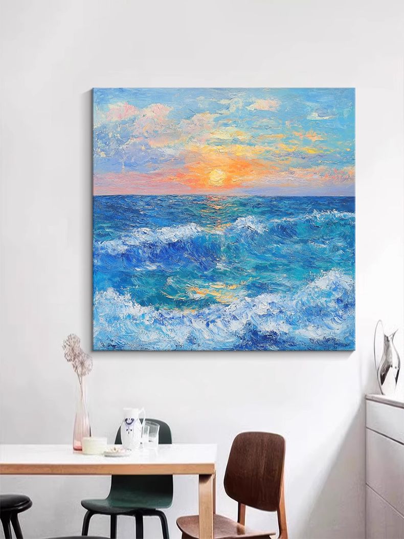 Sunrise Oriental Sea Texture Living Room Entrance Decorative Painting Bedroom Dining Room Hanging Painting Healing Landscape Hand-painted Oil Painting - FanOilPainting