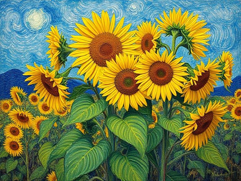 How many sunflowers in Van Gogh painting?