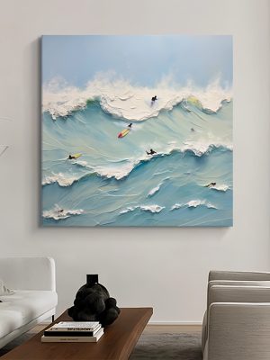 Sea Surfing Pure Hand-painted Oil Painting Porch Decoration Painting Living Room Abstract Three-dimensional Texture Painting Cream Wind Wave Hanging Painting - FanOilPainting