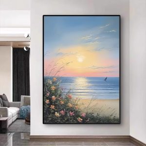 Pure Hand-painted Oil Painting Sea Wave Texture Sea Sunrise - FanOilPainting