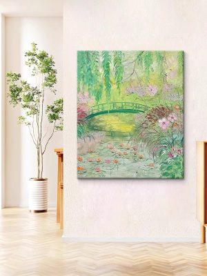 Green Garden Landscape Hand-painted Oil Painting Abstract Small Bridge Flowing Water Decorative Painting - FanOilPainting