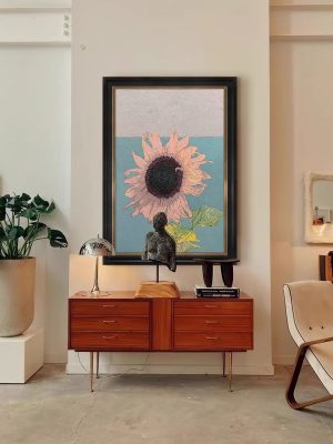 Abstract Pink Sunflower Flower Living Room Decoration Painting High-end Plant Hand-painted Oil Painting Porch Hanging Painting - FanOilPainting