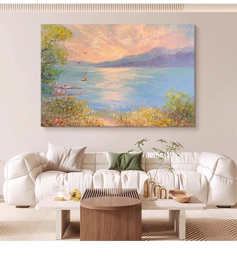 Sea Sunrise Landscape Hand-painted Oil Painting Horizontal Layout Large Decoration Mural Texture Hanging Painting - FanOilPainting