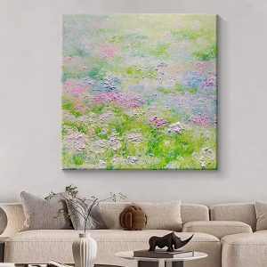 Creamy Living Room Decoration Mural Entrance Door Opposite Door Hand-painted Oil Painting Restaurant Monet Garden Texture Hanging Painting - FanOilPainting