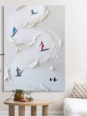 Hand-painted Oil Painting White Decorative Abstract Three-dimensional Thick Texture Painting Foyer Skiing Children’s Room Hanging Painting - FanOilPainting