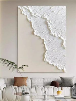 Cream Style Pure Hand-painted Oil Painting White Waves Living Room Decoration Painting Thick Texture Abstract - FanOilPainting