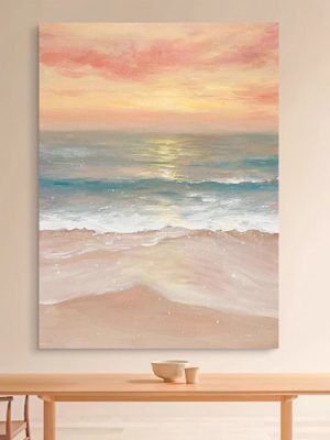 Modern Minimalist Cream Landscape Decorative Painting Hand-painted Oil Sunrise Over the Sea - FanOilPainting