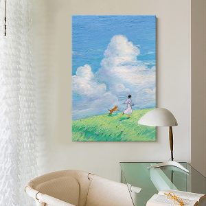 Blue Sky White Clouds Texture Painting Morandi Hand-painted Oil Painting Children’s Room Decoration Painting - FanOilPainting