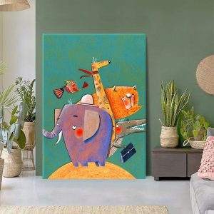 Pop Art Cartoon Oil Painting Children’s Study Pure Hand-painted Decorative Painting Living Room Porch Animal Texture Painting - FanOilPainting