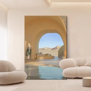 Space Extension Hanging Painting Living Room Italian Minimalist Landscape Hand-painted Oil Painting Porch Log Cream Style Wall Decoration Painting - FanOilPainting
