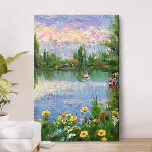 American Garden Hand-painted Oil Painting Living Room Abstract Monet Floor Mural Lake Landscape Bedroom Porch Decoration Hanging Painting - FanOilPainting